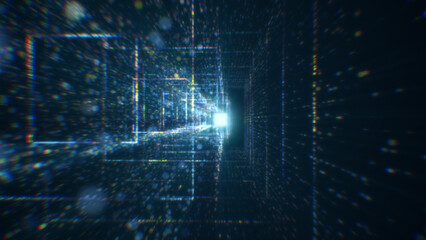 3D rendering of an abstract digital tunnel in cyberspace made of particles