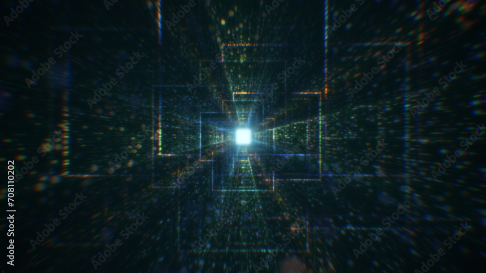 Poster 3d rendering of an abstract digital tunnel in cyberspace made of particles