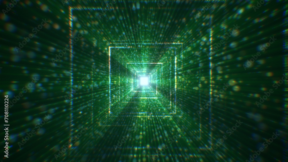 Poster 3d rendering of an abstract digital tunnel in cyberspace made of particles