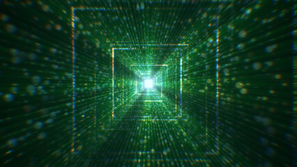 Fototapeta na wymiar 3D rendering of an abstract digital tunnel in cyberspace made of particles