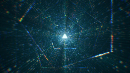 3D rendering of an abstract digital tunnel in cyberspace made of particles