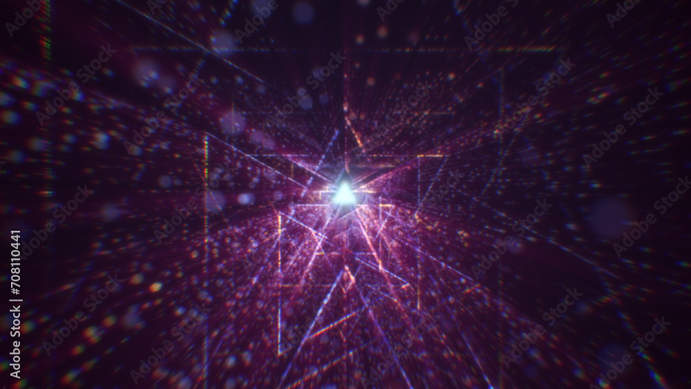 Poster 3d rendering of an abstract digital tunnel in cyberspace made of particles