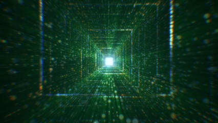 3D rendering of an abstract digital tunnel in cyberspace made of particles