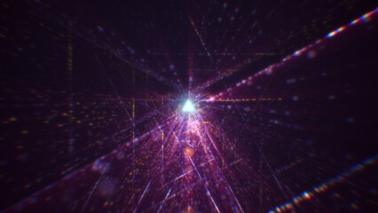 Obraz premium 3D rendering of an abstract digital tunnel in cyberspace made of particles