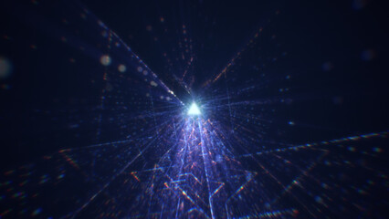 Obraz premium 3D rendering of an abstract digital tunnel in cyberspace made of particles