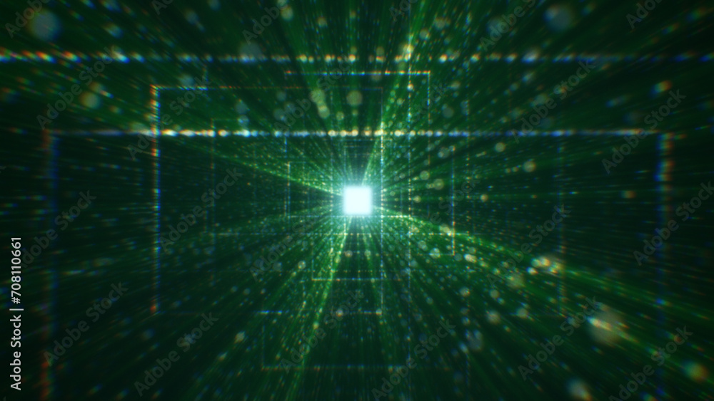 Poster 3d rendering of an abstract digital tunnel in cyberspace made of particles