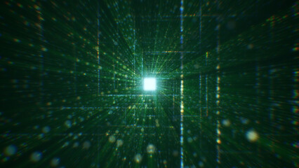 Fototapeta premium 3D rendering of an abstract digital tunnel in cyberspace made of particles