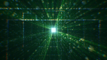 Fototapeta premium 3D rendering of an abstract digital tunnel in cyberspace made of particles