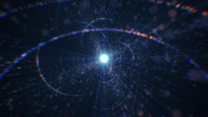 3D rendering of an abstract digital tunnel in cyberspace made of particles