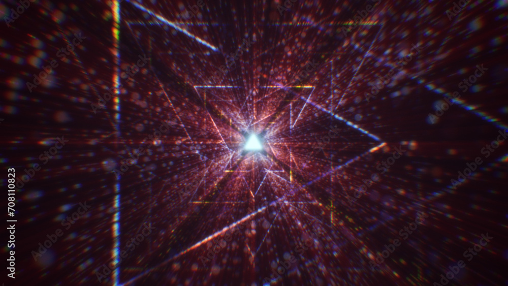 Poster 3d rendering of an abstract digital tunnel in cyberspace made of particles