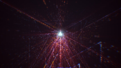 3D rendering of an abstract digital tunnel in cyberspace made of particles