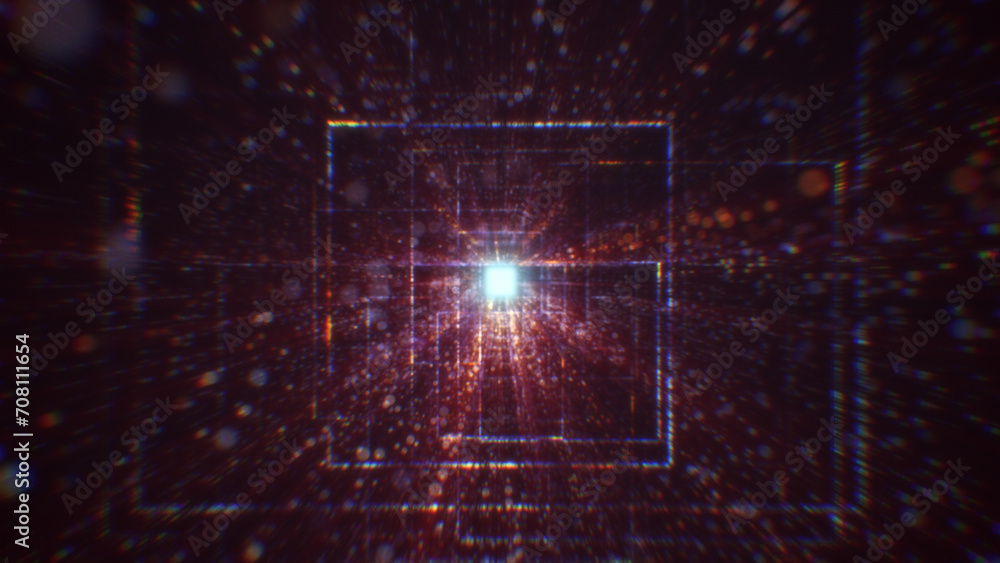 Poster 3d rendering of an abstract digital tunnel in cyberspace made of particles