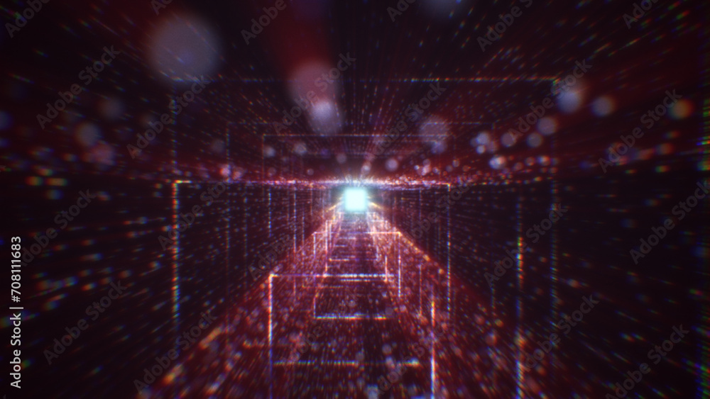 Poster 3d rendering of an abstract digital tunnel in cyberspace made of particles