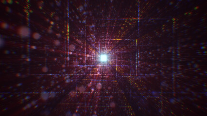 3D rendering of an abstract digital tunnel in cyberspace made of particles