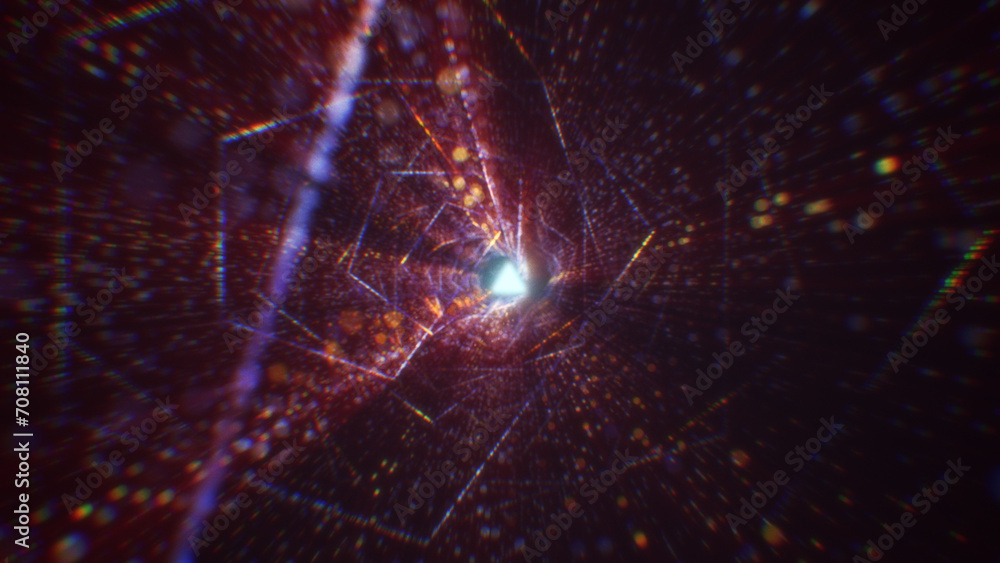 Poster 3d rendering of an abstract digital tunnel in cyberspace made of particles