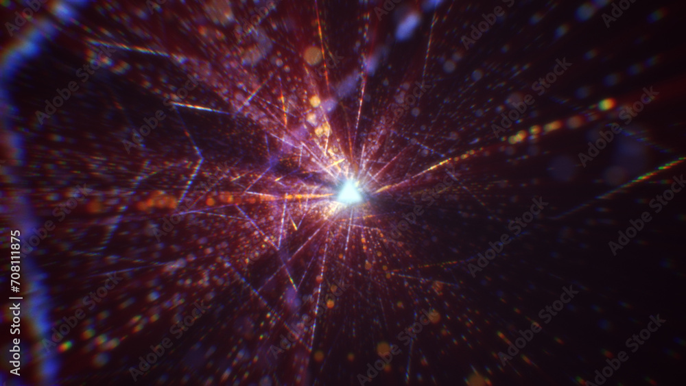 Poster 3d rendering of an abstract digital tunnel in cyberspace made of particles