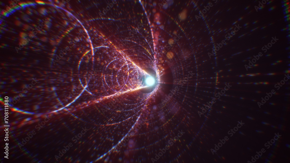 Poster 3d rendering of an abstract digital tunnel in cyberspace made of particles