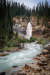 waterfall and rocks in alberta