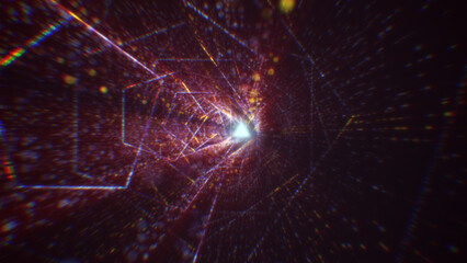 3D rendering of an abstract digital tunnel in cyberspace made of particles