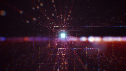 3D rendering of an abstract digital tunnel in cyberspace made of particles