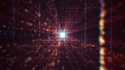 Fototapeta premium 3D rendering of an abstract digital tunnel in cyberspace made of particles