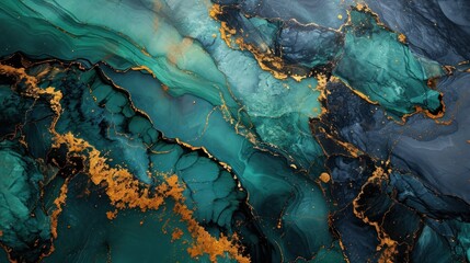 Abstract art of fluid colors in blue and gold mix. Marble background. - obrazy, fototapety, plakaty