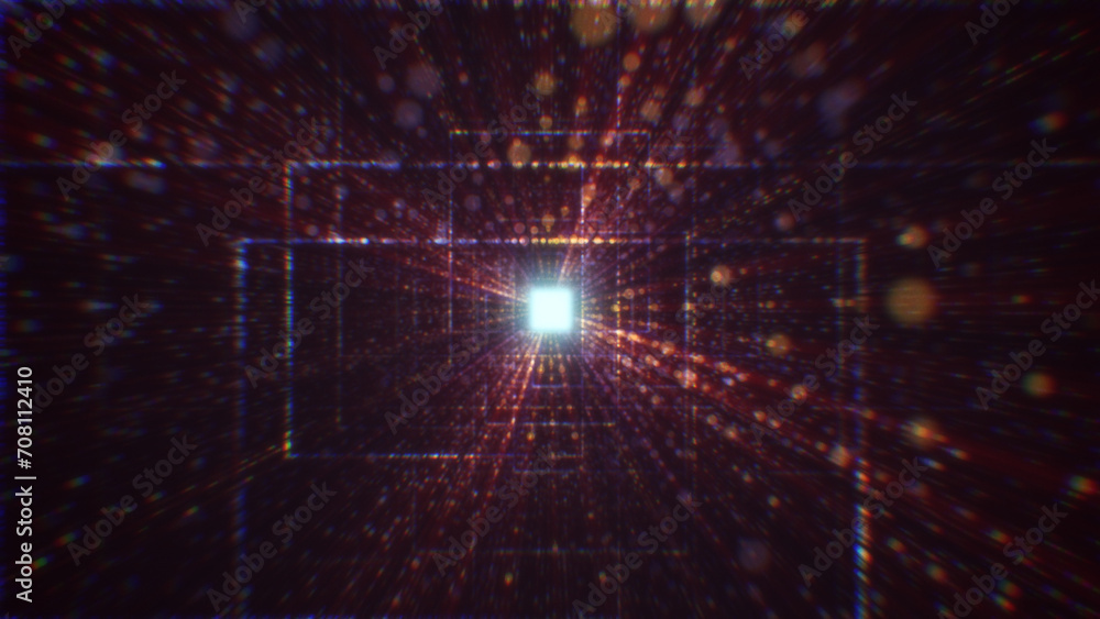 Poster 3d rendering of an abstract digital tunnel in cyberspace made of particles