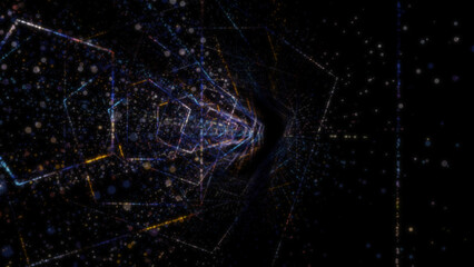 Obraz premium 3D rendering of an abstract digital tunnel in cyberspace made of particles