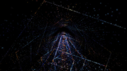 3D rendering of an abstract digital tunnel in cyberspace made of particles