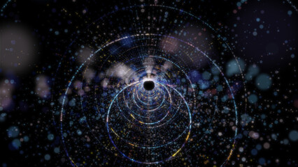 3D rendering of an abstract digital tunnel in cyberspace made of particles