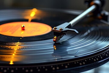 Classic vinyl record on a turntable with a stylus touching down
