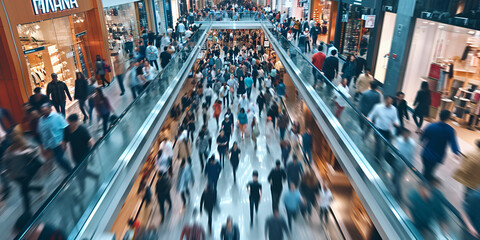blurred photo of people shopping in malls, sale, fast moving exposure - obrazy, fototapety, plakaty