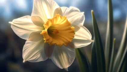 Fototapeta premium A vibrant yellow daisy blossoms in the fresh spring meadow generated by AI