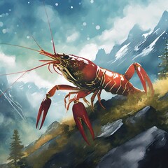 Crayfish on the sky - obrazy, fototapety, plakaty