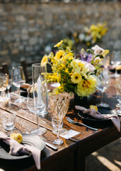 Elegant wedding table setting with a natural color palette.