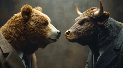 Foto op Plexiglas bull market vs break market, bull vs bear market, crypto finance forex stock market bull fighting the bear © Muhammad Irfan