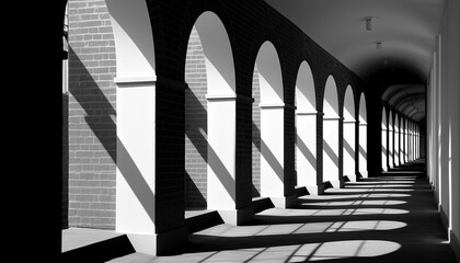 Futuristic corridor with modern architecture and geometric shapes generated by AI