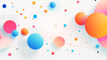 Bright and clean abstract composition with colored circles, dots and lines on white background with subtle geometric shapes, sense of connection and flow, themes of network, connectivity and harmony
