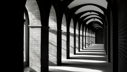 Ancient architecture, black and white, diminishing perspective generated by AI
