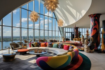 Huge and high living room in the penthouse