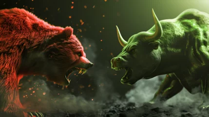 Foto op Aluminium bull market vs break market, bull vs bear market, crypto finance forex stock market bull fighting the bear © Muhammad Irfan