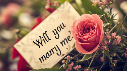 will you marry me note, valentines day concept with flower