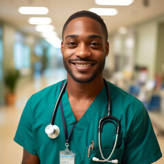 Black man nurse in the hospital. - obrazy, fototapety, plakaty