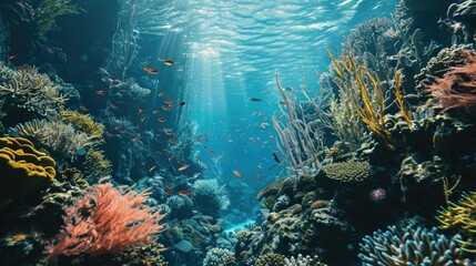 Fototapeta na wymiar A bright underwater world with coral reefs
