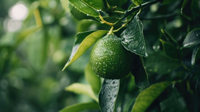 Green lemon on a tree
