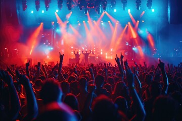 Silhouette of a crowd cheering at a large concer