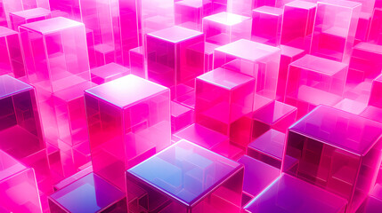 Bunch of pink cubes that are in the middle of room.