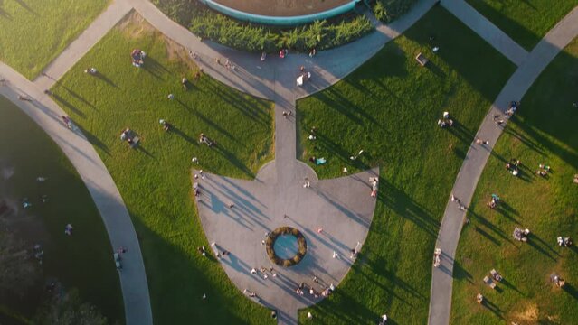4K video overhead view green park in the city at sunset, Buenos Aires Argentina