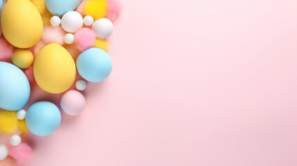 Fototapeta na wymiar colorful eggs on pink pastel background