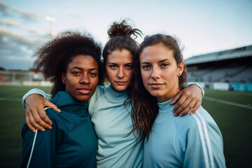 United female soccer players on the field. Generative AI image